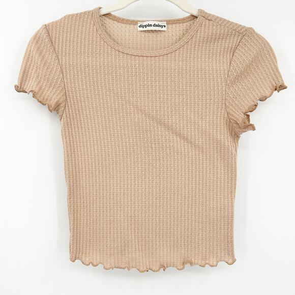 Dippin Daisys Womens Strut Waffle Crochet Short Sleeve Crop‎ Top Baby Tee XS - Picture 2 of 6